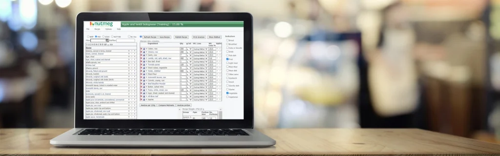 Nutmeg nutritional analysis software