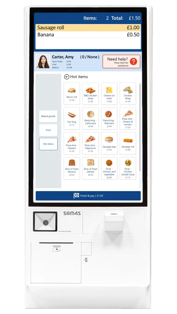 Purchasing a meal on a self-serve kiosk