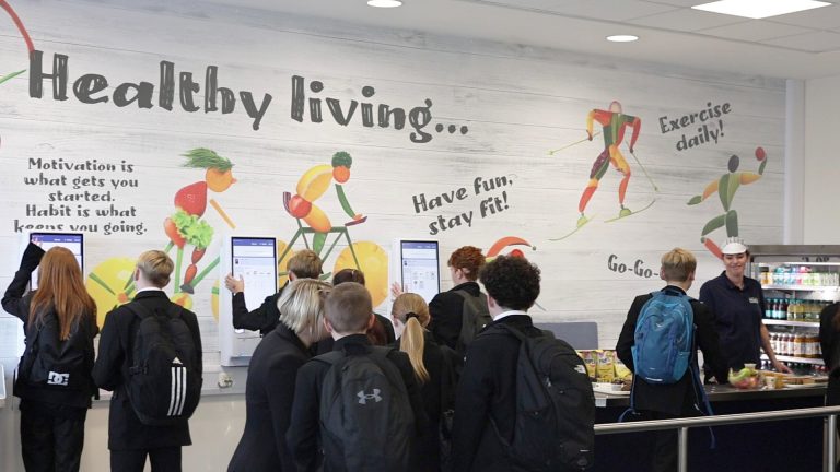 Students use Self-Serve Kiosks to order school meals at Penwortham Priory Academy