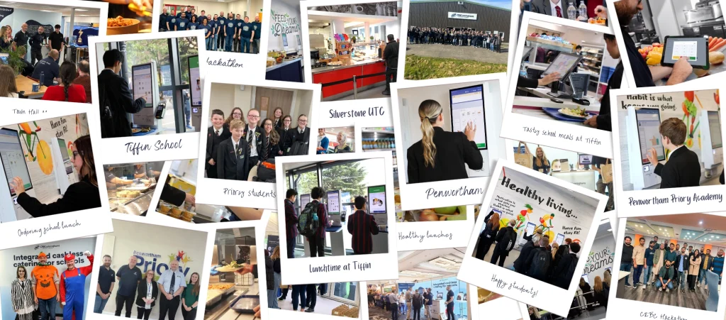 Photos of school lunchtimes with CRB Cunninghams' cashless catering systems