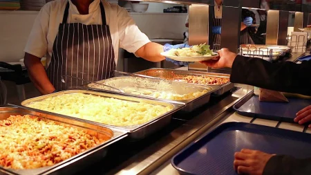 Students collect hot school meals sml